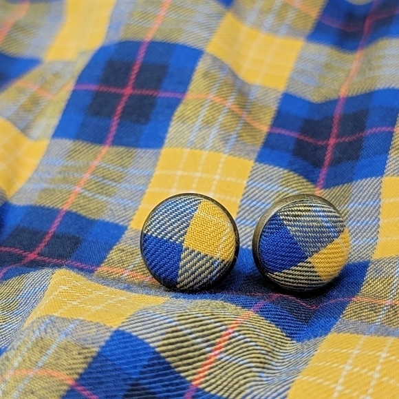 New Handmade | Upcycled Blue & Yellow Button Stud Earrings. - Picture 4 of 4